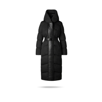 Пуховик со вставками из кожи/замши от 90см