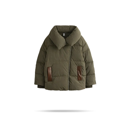 Пуховик со вставками из кожи/замши до 90 см